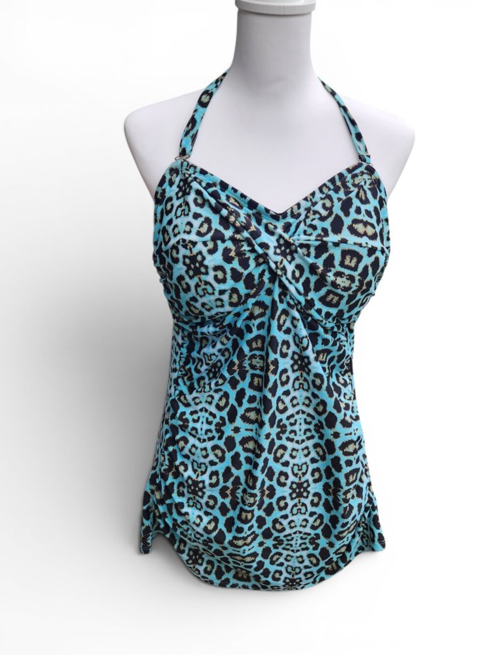 Venus Turquoise & Black Animal Print Halter Tankini Swim Top Size 12